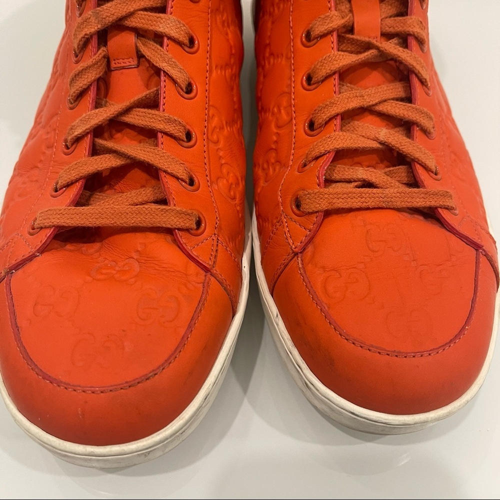 GUCCI MEN HIGH TOP ORANGE SNEAKERS - Picture 5 of 12